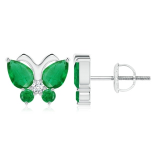 7x5mm AA Emerald Butterfly Stud Earrings with Diamond in P950 Platinum