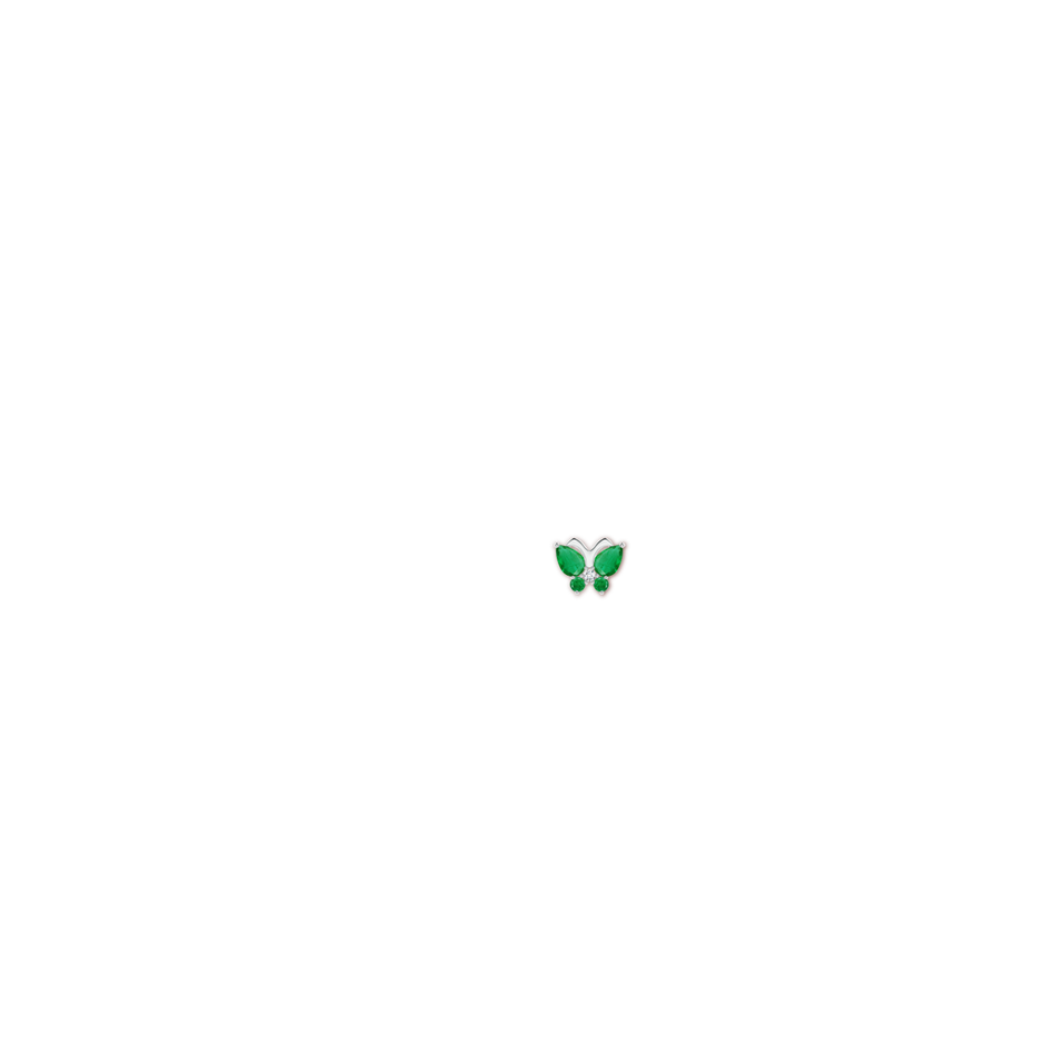 7x5mm AA Emerald Butterfly Stud Earrings with Diamond in P950 Platinum ear