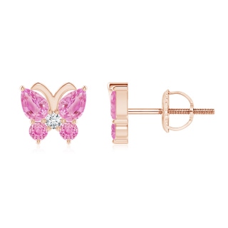 4x3mm A Pink Sapphire Butterfly Stud Earrings with Diamond in Rose Gold