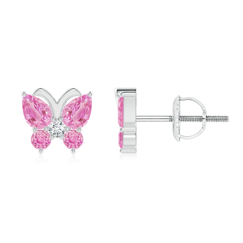 4x3mm A Pink Sapphire Butterfly Stud Earrings with Diamond in White Gold 