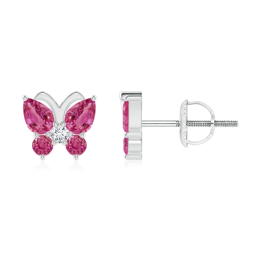 4x3mm AAAA Pink Sapphire Butterfly Stud Earrings with Diamond in P950 Platinum
