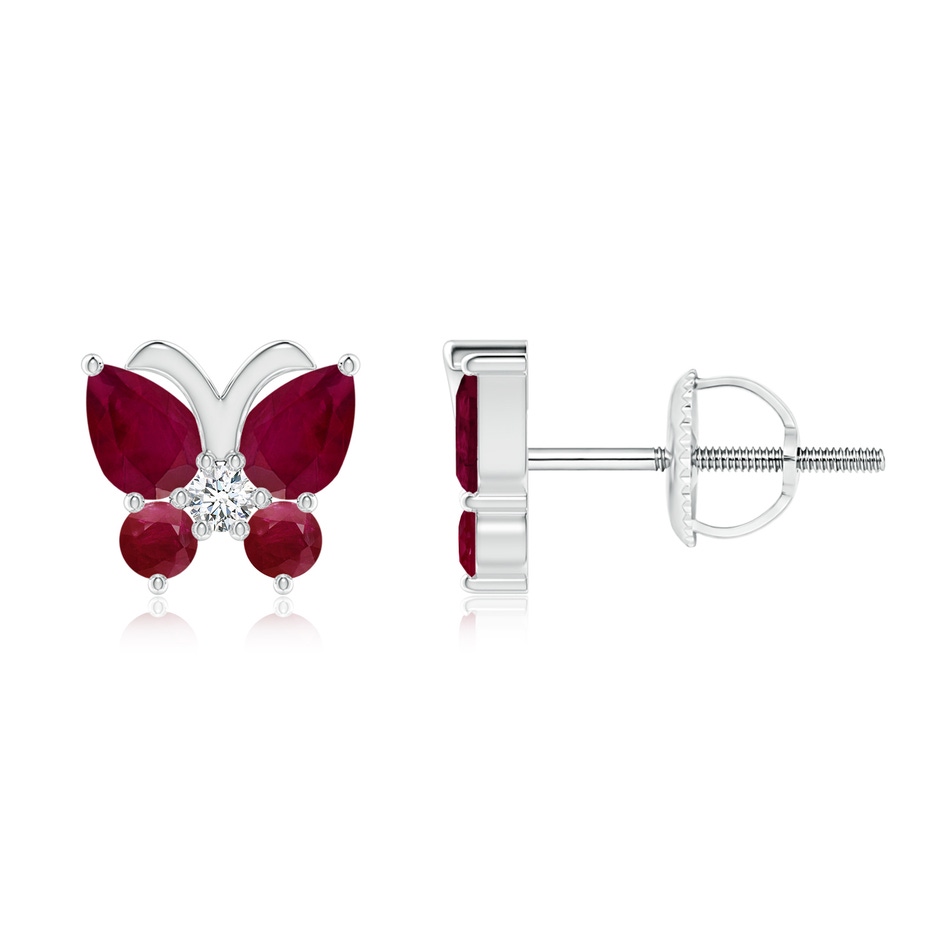 4x3mm A Ruby Butterfly Stud Earrings with Diamond in White Gold 
