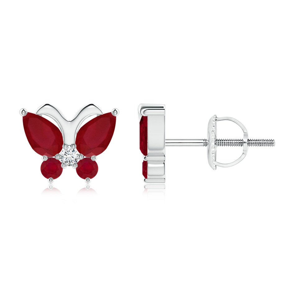 5x3mm AA Ruby Butterfly Stud Earrings with Diamond in P950 Platinum 