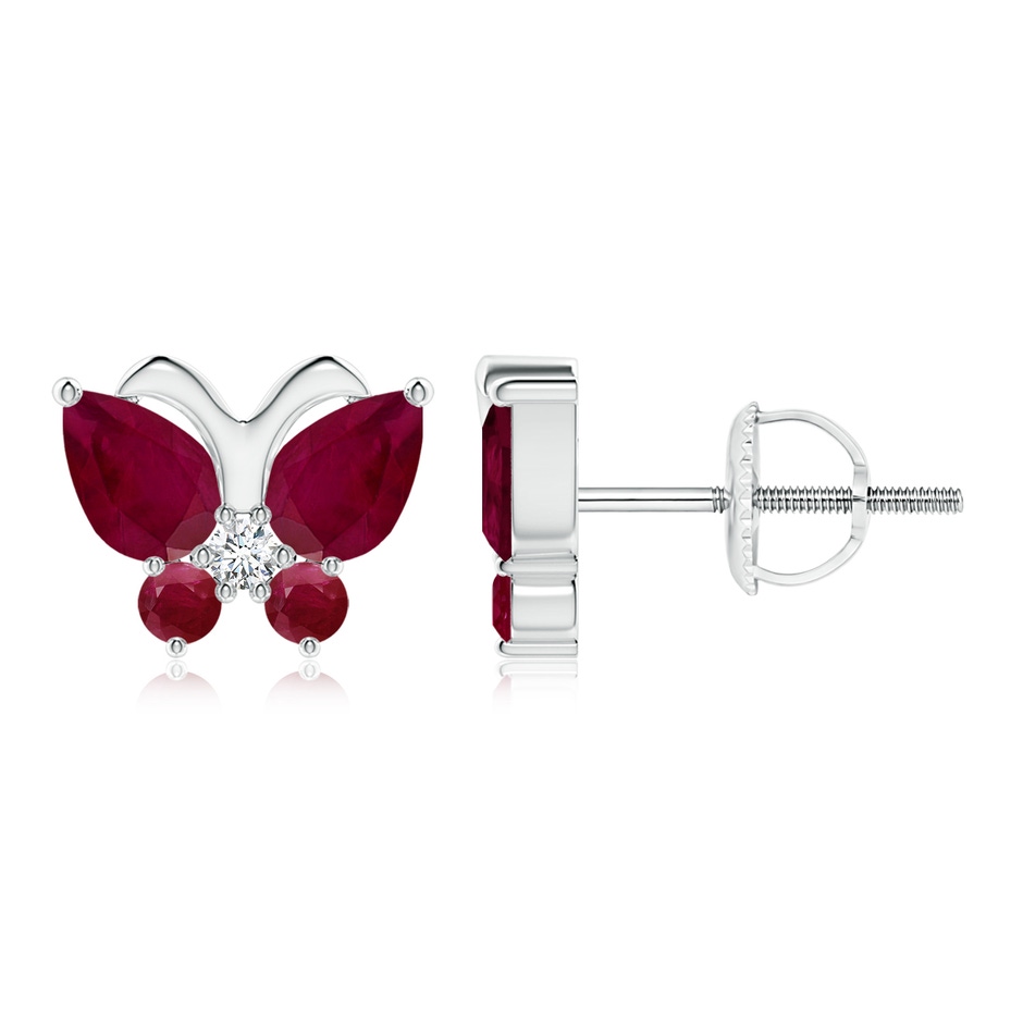 6x4mm A Ruby Butterfly Stud Earrings with Diamond in P950 Platinum 