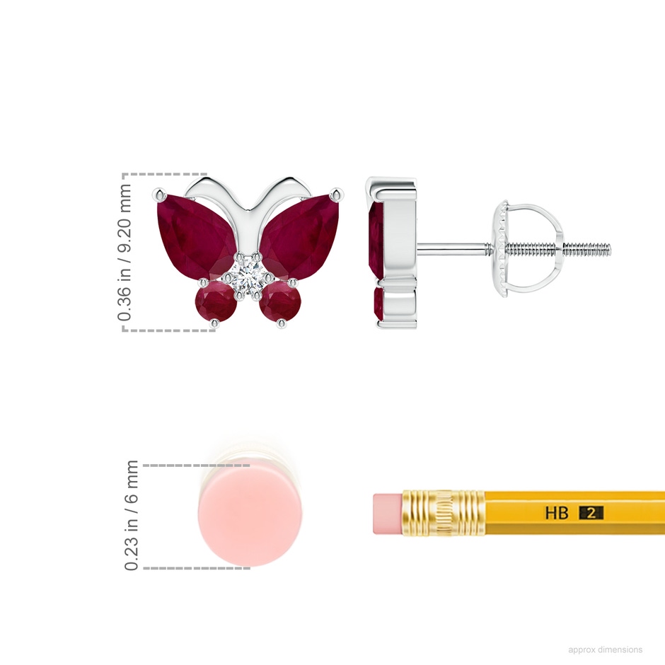 6x4mm A Ruby Butterfly Stud Earrings with Diamond in P950 Platinum ruler