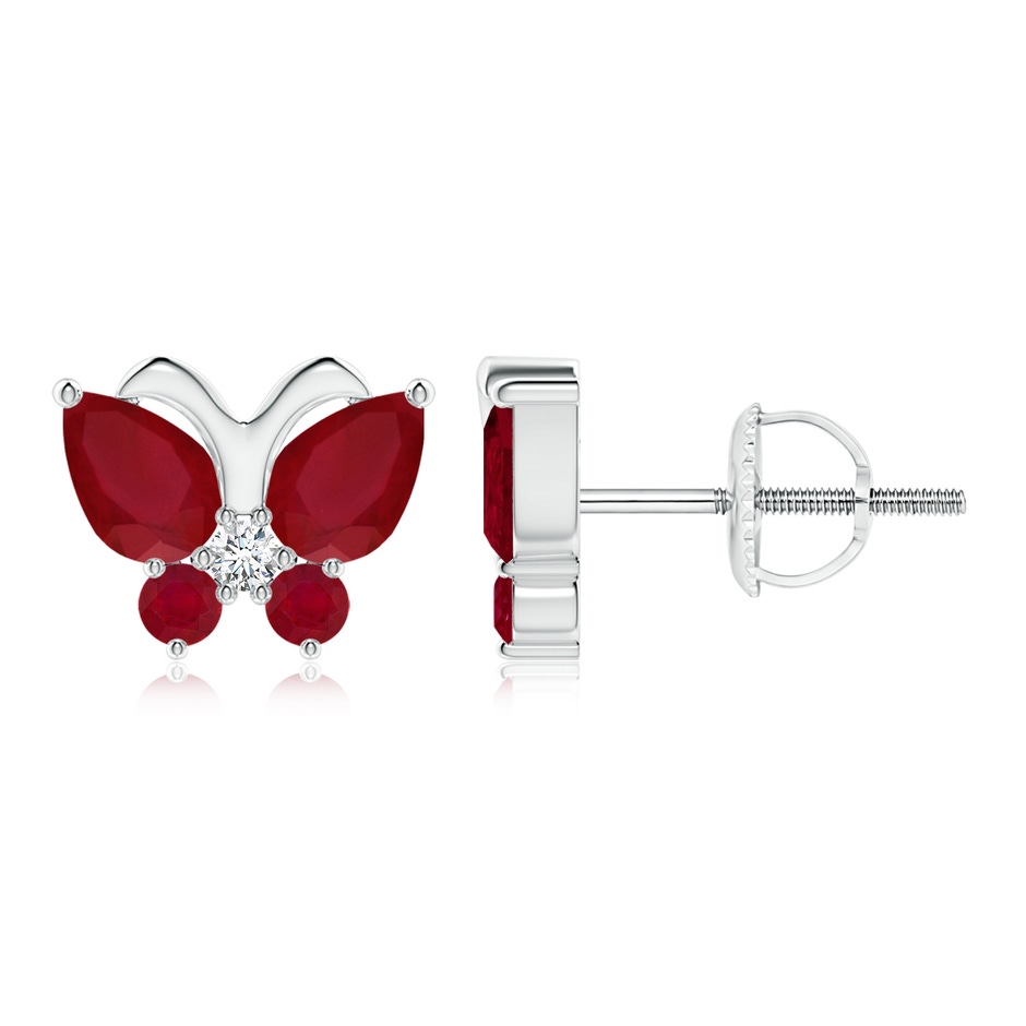 6x4mm AA Ruby Butterfly Stud Earrings with Diamond in P950 Platinum 