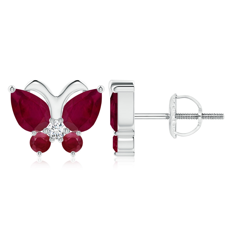 7x5mm A Ruby Butterfly Stud Earrings with Diamond in White Gold 