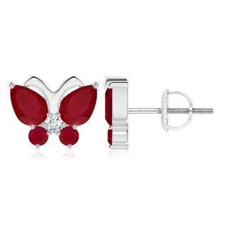 7x5mm AA Ruby Butterfly Stud Earrings with Diamond in P950 Platinum