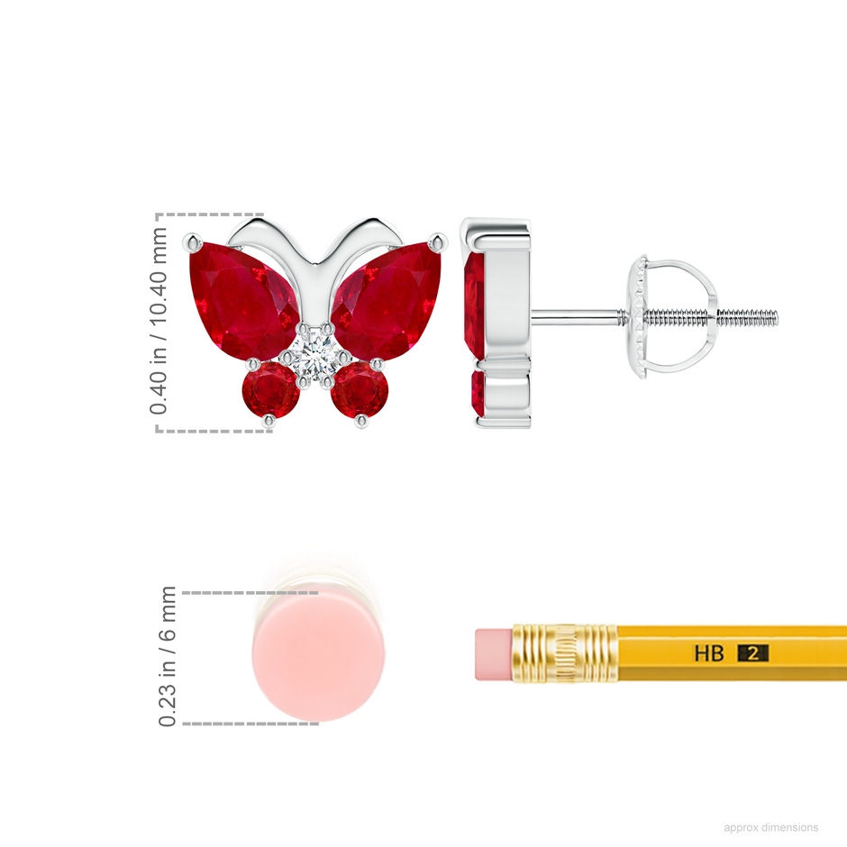 7x5mm AAA Ruby Butterfly Stud Earrings with Diamond in P950 Platinum ruler