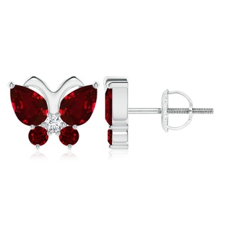 7x5mm AAAA Ruby Butterfly Stud Earrings with Diamond in P950 Platinum
