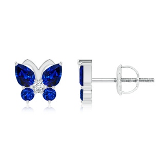 4x3mm AAAA Blue Sapphire Butterfly Stud Earrings with Diamond in White Gold