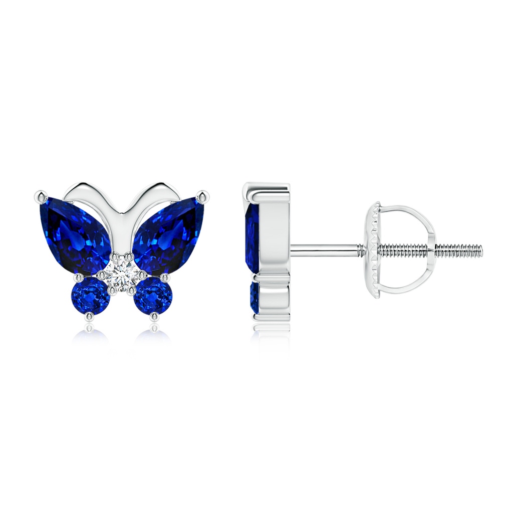 5x3mm Lab-Grown Blue Sapphire Butterfly Stud Earrings with Diamond in 18K White Gold
