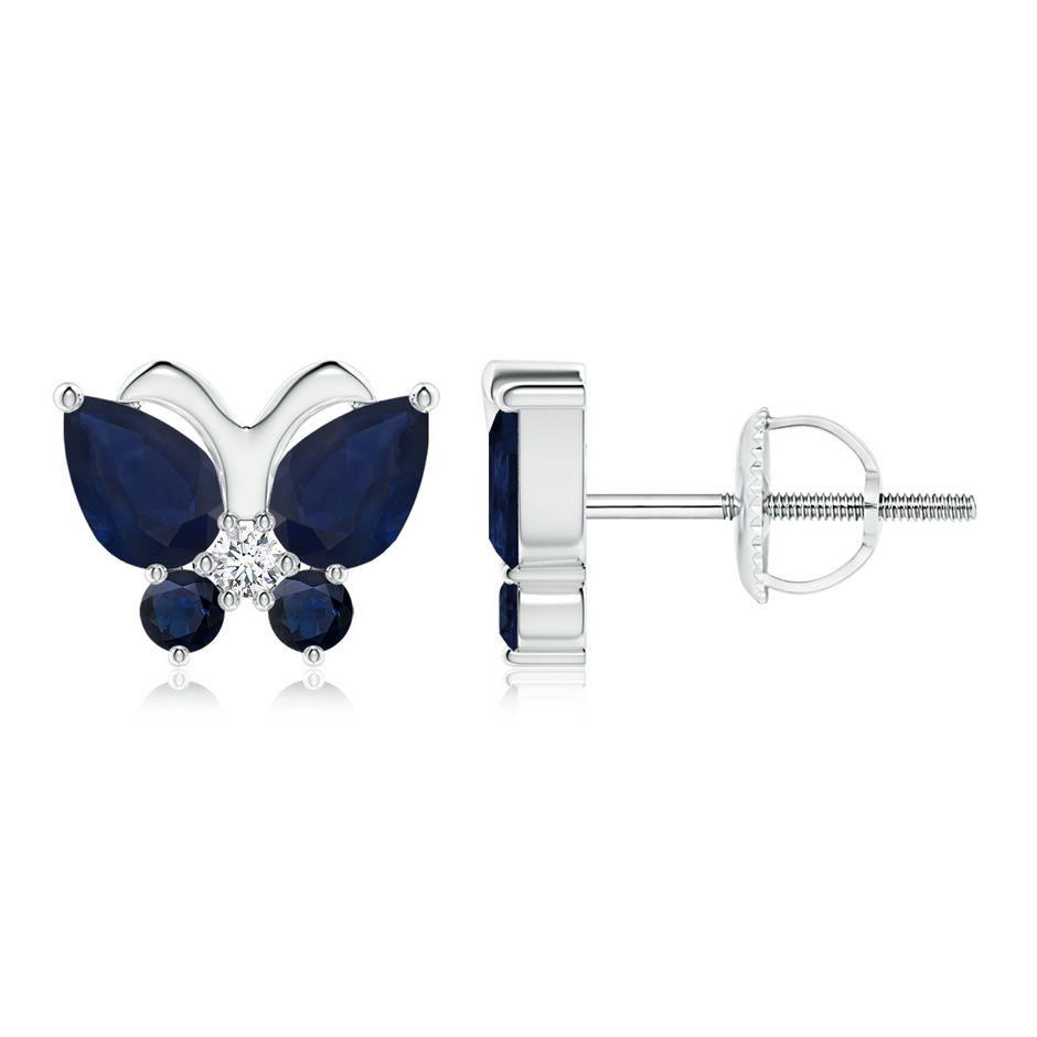6x4mm A Blue Sapphire Butterfly Stud Earrings with Diamond in White Gold 