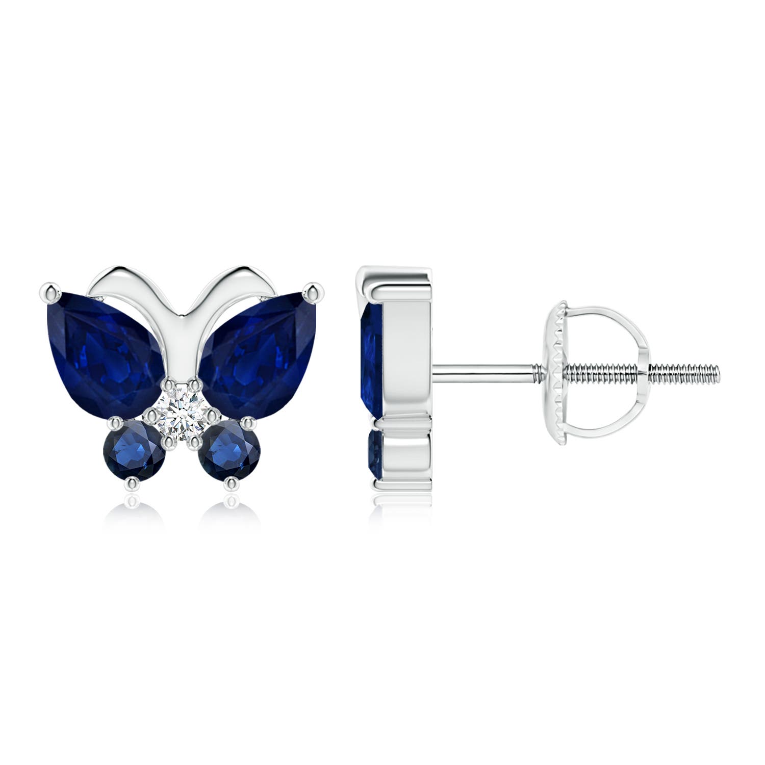 6x4mm AA Blue Sapphire Butterfly Stud Earrings with Diamond in P950 Platinum
