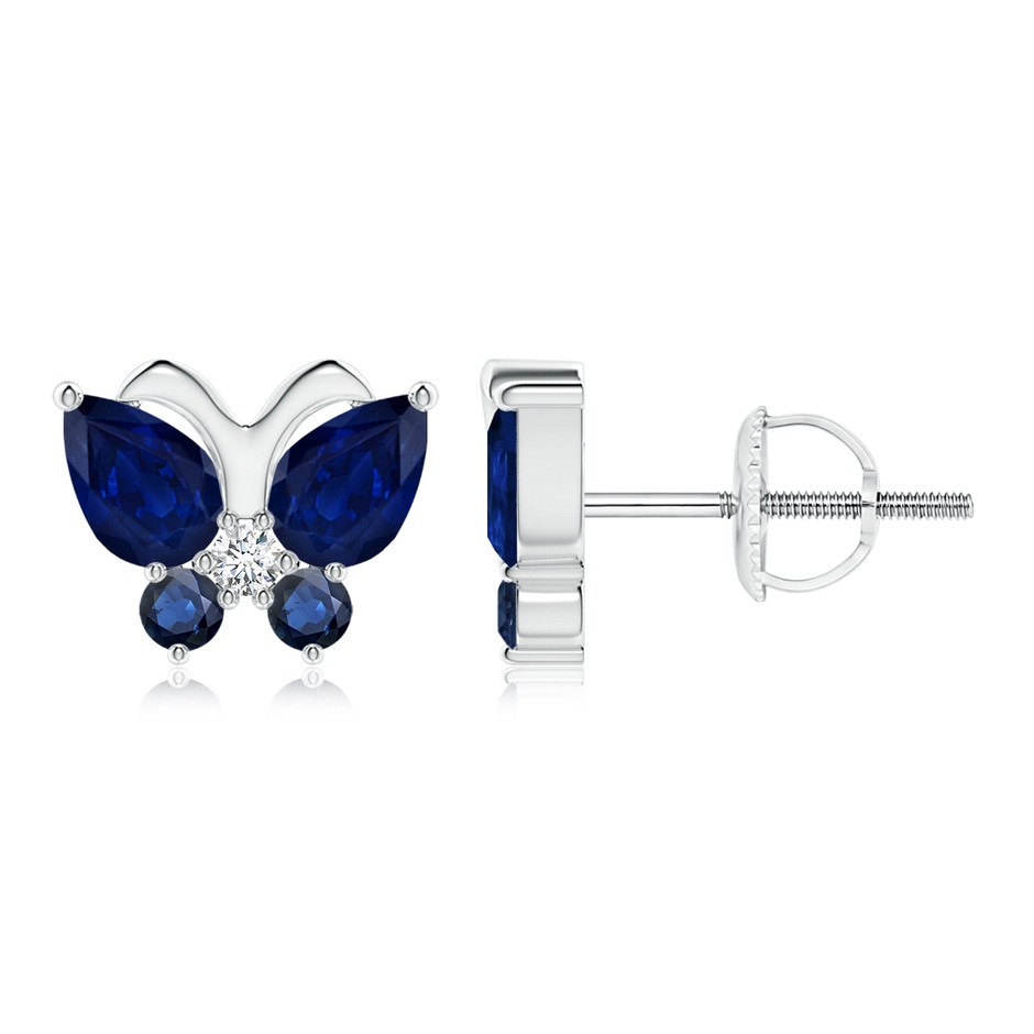 6x4mm AA Blue Sapphire Butterfly Stud Earrings with Diamond in White Gold 