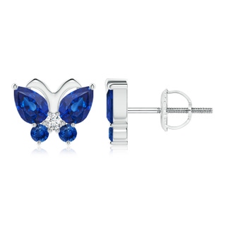 6x4mm AAA Blue Sapphire Butterfly Stud Earrings with Diamond in P950 Platinum