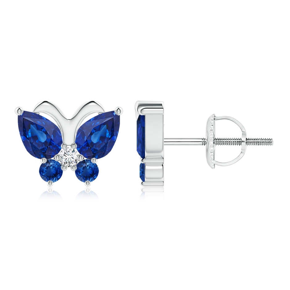 6x4mm AAA Blue Sapphire Butterfly Stud Earrings with Diamond in P950 Platinum 