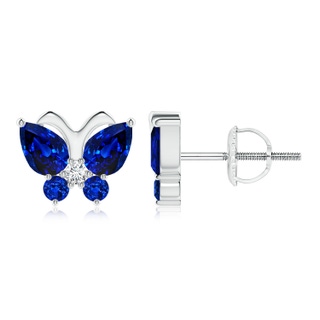 6x4mm AAAA Blue Sapphire Butterfly Stud Earrings with Diamond in P950 Platinum