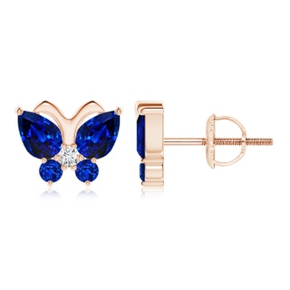 6x4mm AAAA Blue Sapphire Butterfly Stud Earrings with Diamond in Rose Gold