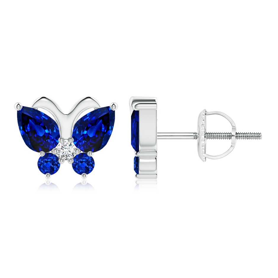 6x4mm AAAA Blue Sapphire Butterfly Stud Earrings with Diamond in White Gold 