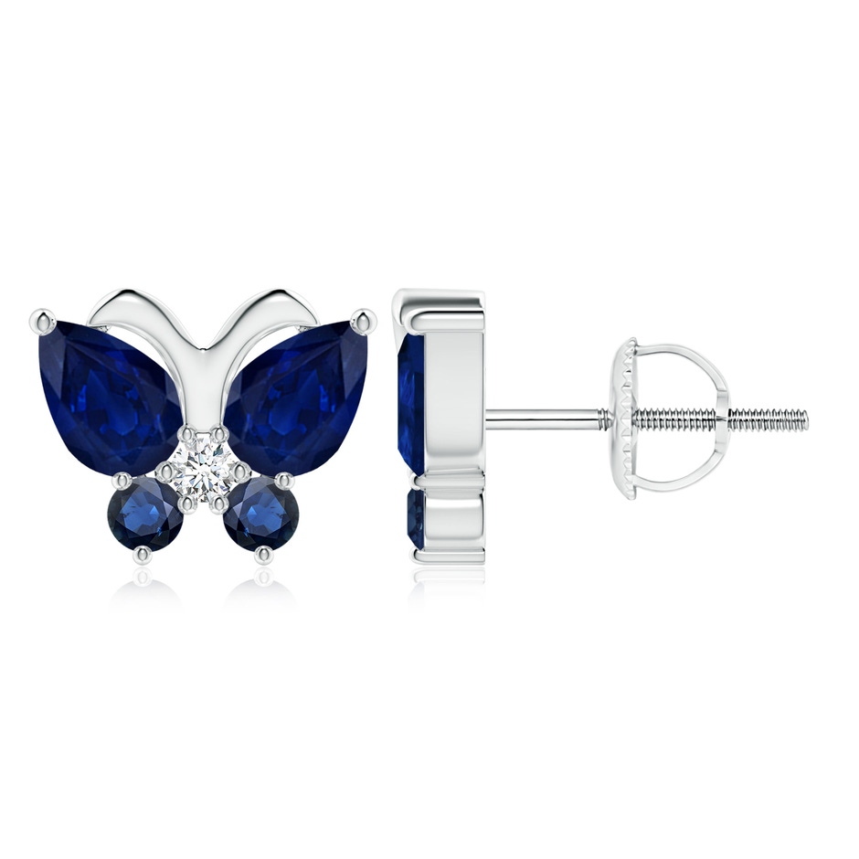 7x5mm AA Blue Sapphire Butterfly Stud Earrings with Diamond in P950 Platinum 