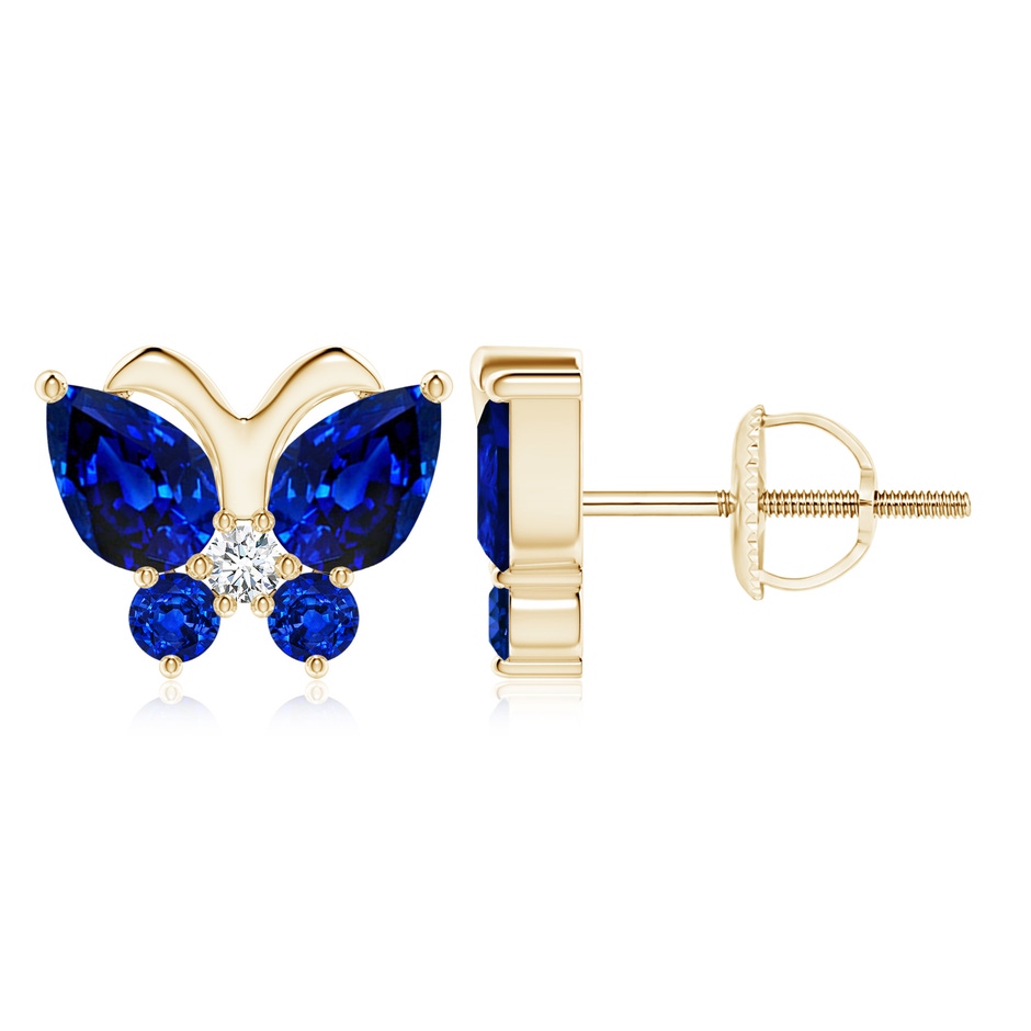 7x5mm Lab-Grown Blue Sapphire Butterfly Stud Earrings with Diamond in 18K Yellow Gold 