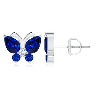 7x5mm AAAA Blue Sapphire Butterfly Stud Earrings with Diamond in P950 Platinum