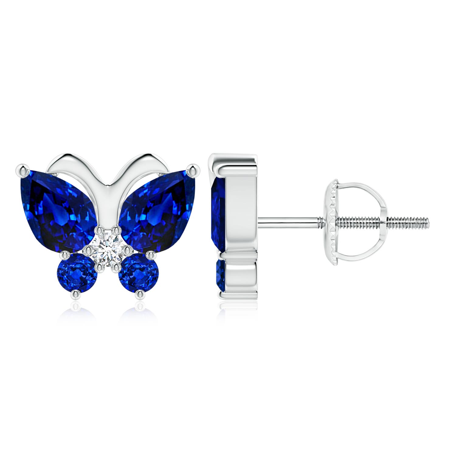 7x5mm AAAA Blue Sapphire Butterfly Stud Earrings with Diamond in White Gold