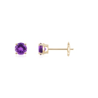 3mm AAA Round Amethyst Stud Earrings in 9K Yellow Gold