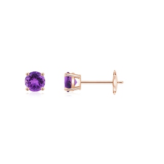 3mm AAA Round Amethyst Stud Earrings in Rose Gold