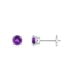 3mm AAA Round Amethyst Stud Earrings in White Gold