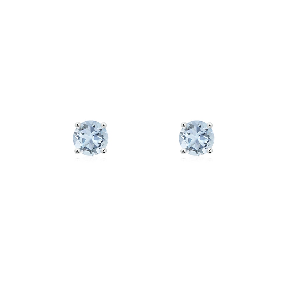 3mm A Round Aquamarine Stud Earrings in 10K White Gold 