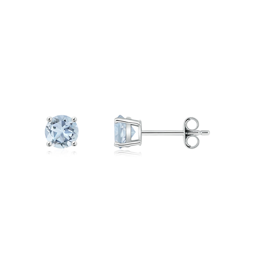 3mm A Round Aquamarine Stud Earrings in 10K White Gold side 199