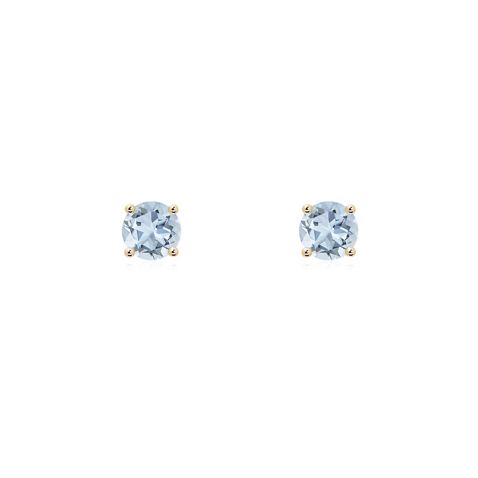 3mm A Round Aquamarine Stud Earrings in 10K Yellow Gold 