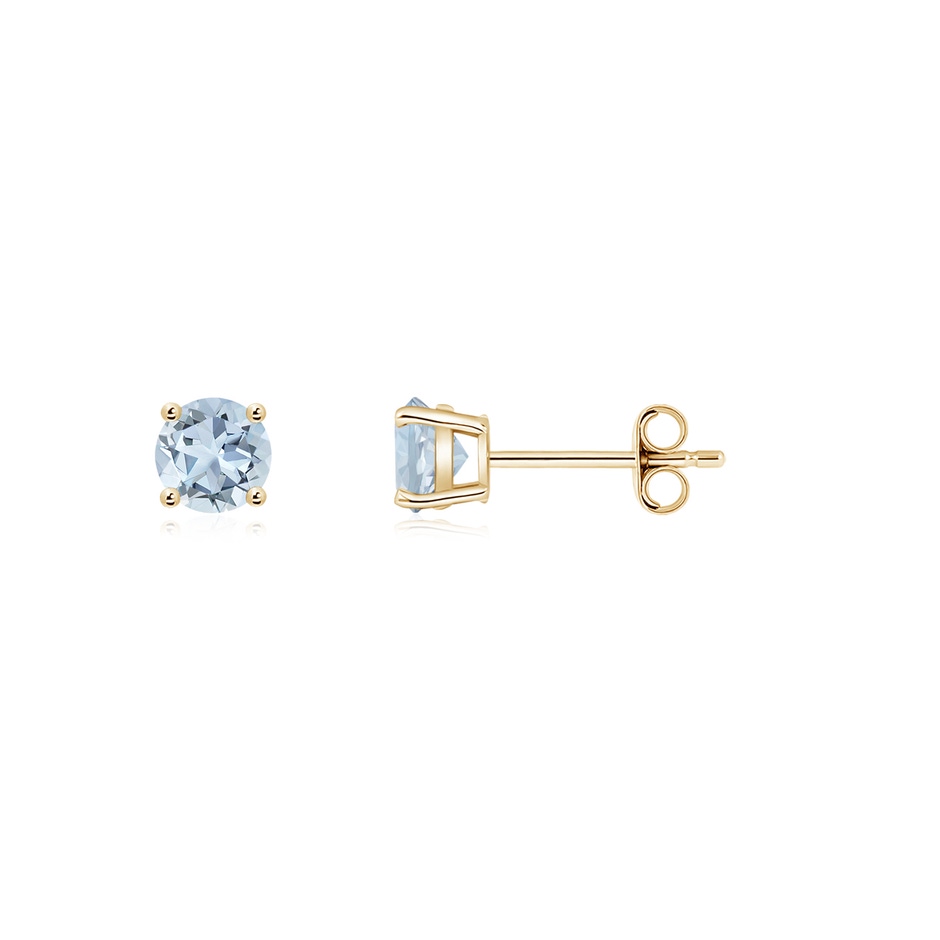 3mm A Round Aquamarine Stud Earrings in 10K Yellow Gold side 199
