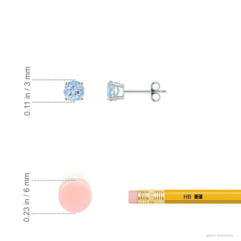 3mm AA Round Aquamarine Stud Earrings in P950 Platinum ruler