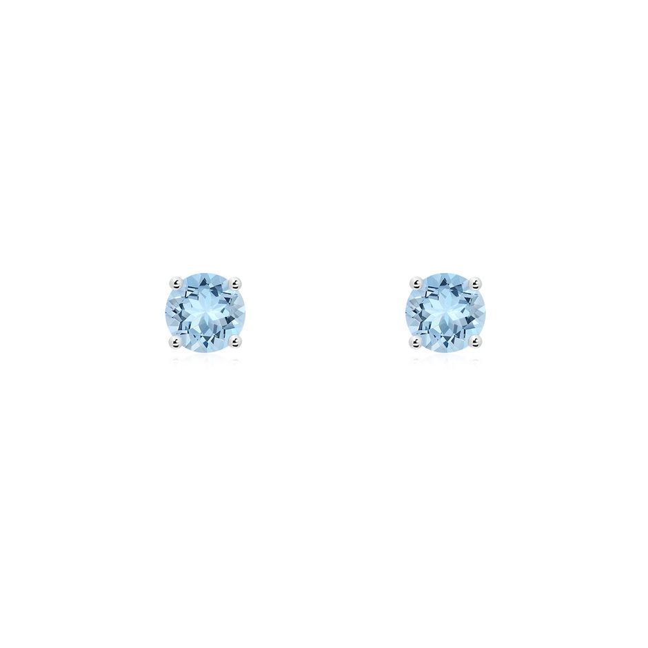 3mm AAA Round Aquamarine Stud Earrings in 18K White Gold 