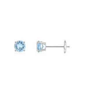 3mm AAA Round Aquamarine Stud Earrings in 9K White Gold