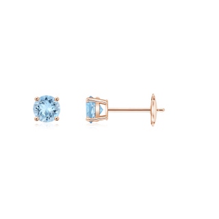 3mm AAA Round Aquamarine Stud Earrings in Rose Gold