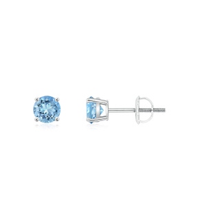 3mm AAAA Round Aquamarine Stud Earrings in P950 Platinum