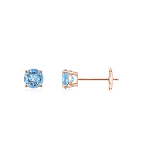 3mm AAAA Round Aquamarine Stud Earrings in Rose Gold