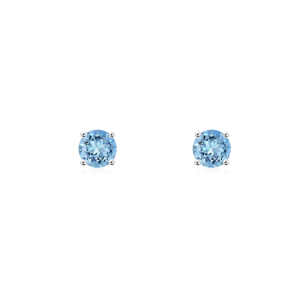 3mm AAAA Round Aquamarine Stud Earrings in White Gold