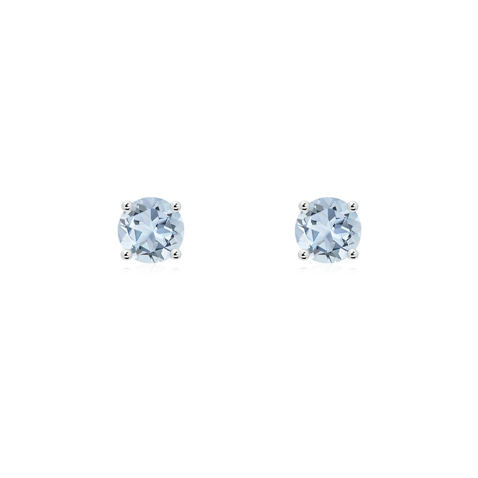 4mm A Round Aquamarine Stud Earrings in White Gold 
