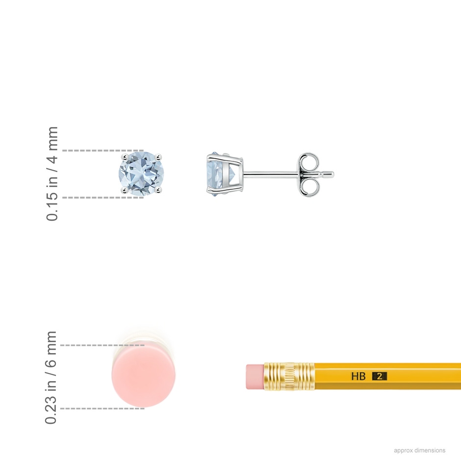 4mm A Round Aquamarine Stud Earrings in White Gold ruler