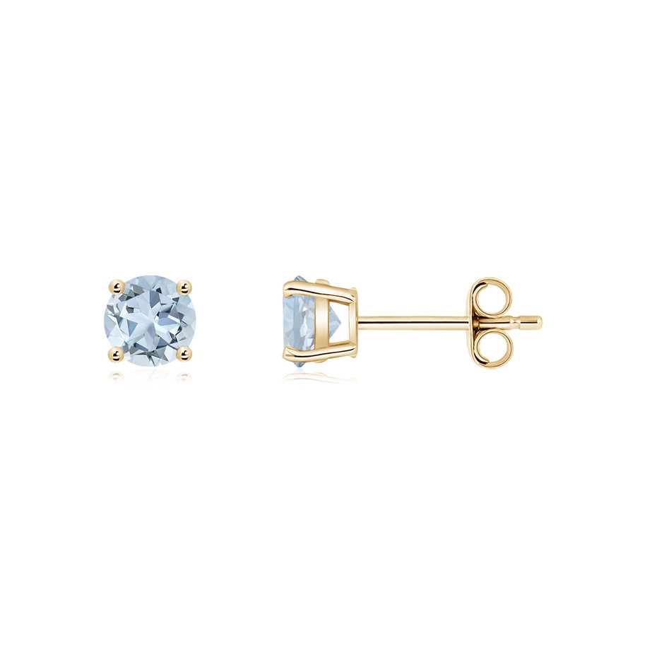 4mm A Round Aquamarine Stud Earrings in Yellow Gold side 199