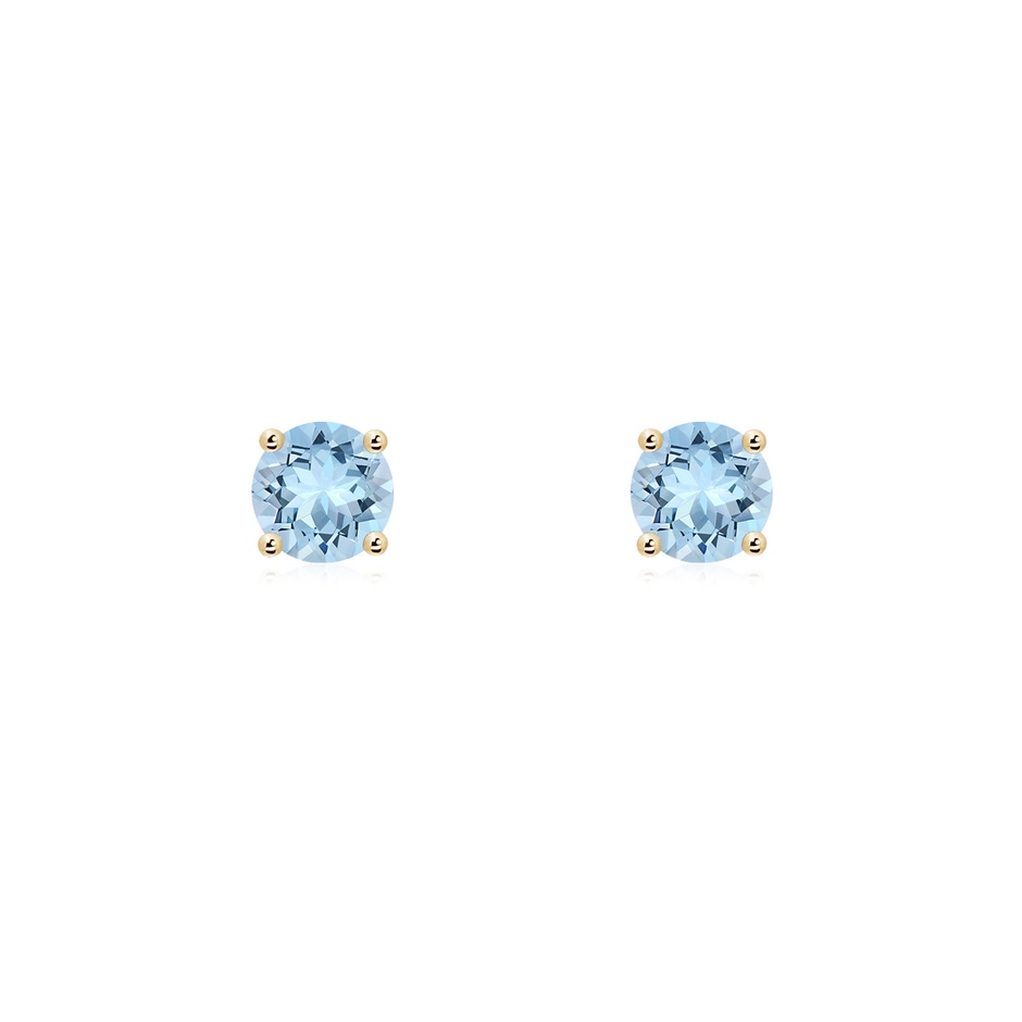 4mm AAA Round Aquamarine Stud Earrings in Yellow Gold 