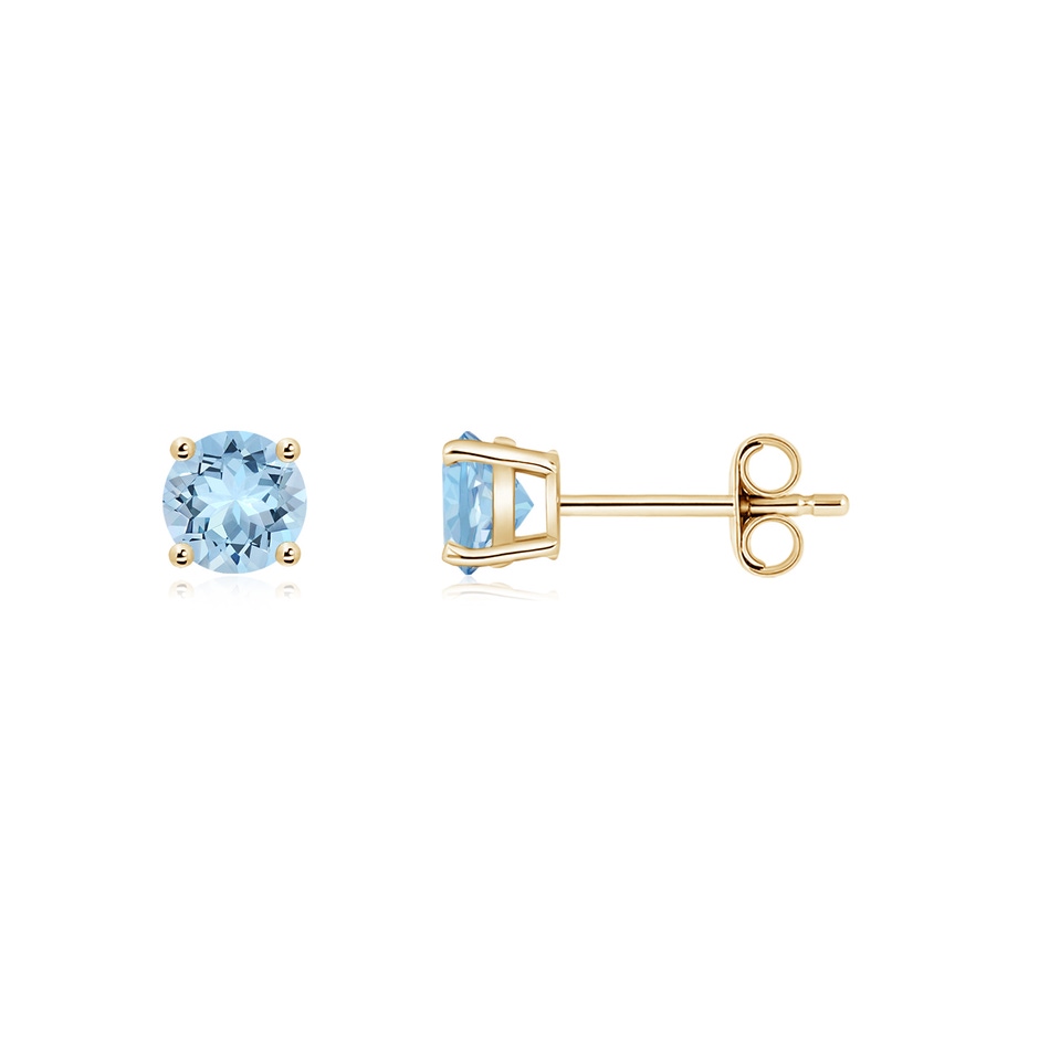 4mm AAA Round Aquamarine Stud Earrings in Yellow Gold side 199