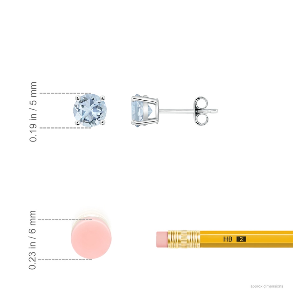 5mm A Round Aquamarine Stud Earrings in P950 Platinum ruler