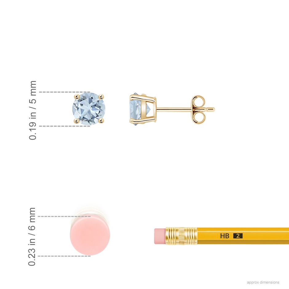 5mm A Round Aquamarine Stud Earrings in Yellow Gold ruler