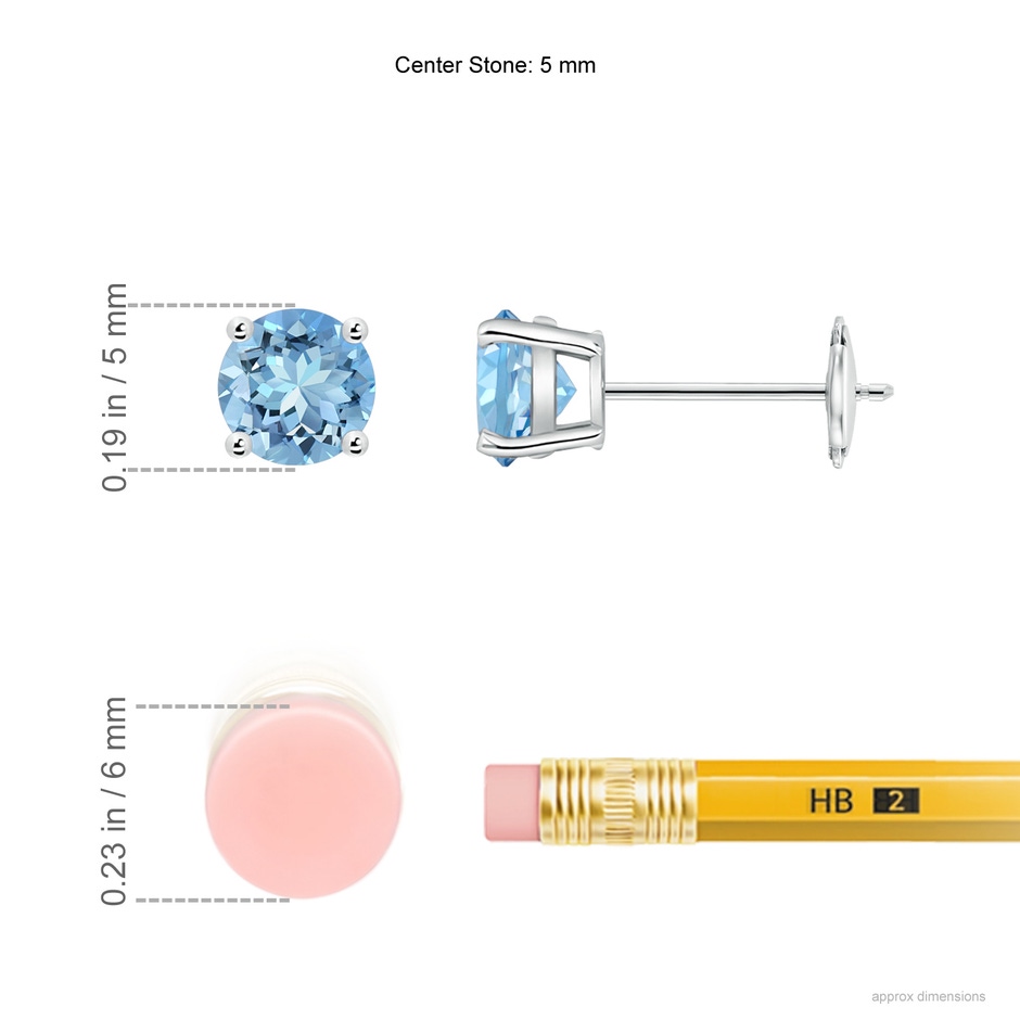 5mm AAAA Round Aquamarine Stud Earrings in White Gold ruler